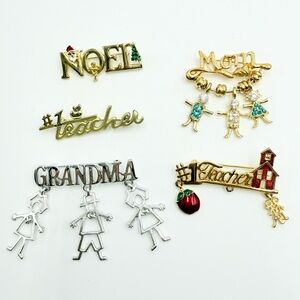 Vintage Grandma Teacher Mom Noel Dangle Brooches Lot KIS